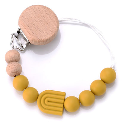 Baby Pacifier Clips Holder Silicone Cartoon Animal Teething Chain Wood Teether For Baby Pacifier Chain Nursing Chew Toys Gift