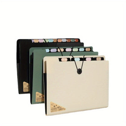 1PC Premium Black 5-Compartment Folder with Handle, Durable PP Desk Organizer with Color-Coded Labels for Office & Home Use