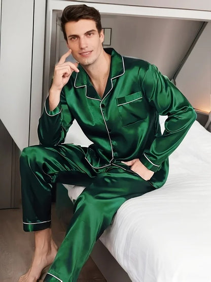 Men Pajamas Set Winter Sleepwear For Man Shirt Long Sleeve Pyjama Male Autumn Satin Sleeping Home Night Wear Big Size Loungewear