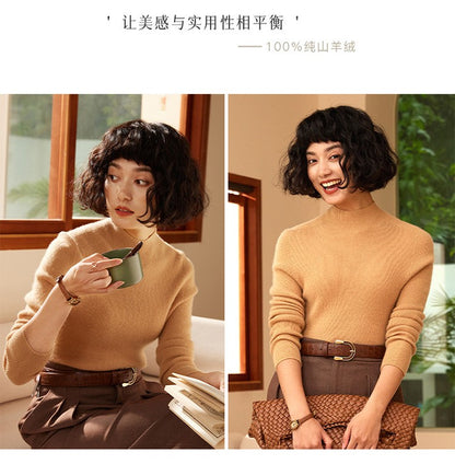 Autumn and winter new women's 100% pure cashmere semi high neck pullover sweater knitted slim fit hot selling women's top