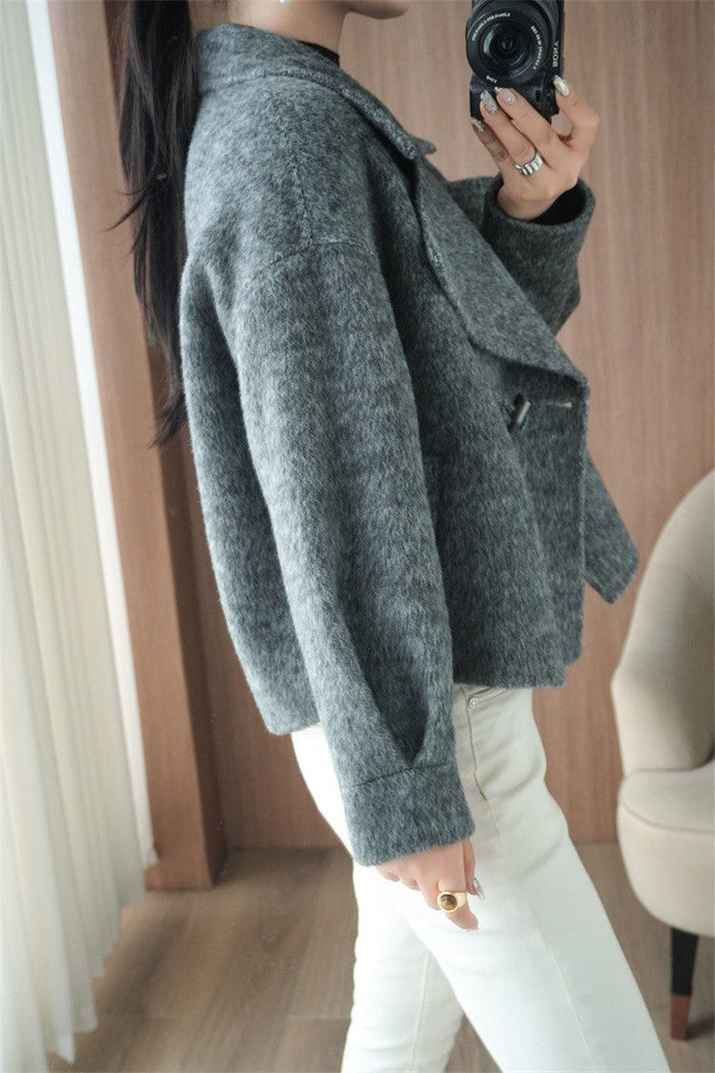 2024 Autumn Winter Double Sided Women Woolen Coat New Fashion Solid Short Outerwear Loose Double Breasted Wool Jacket Female Top