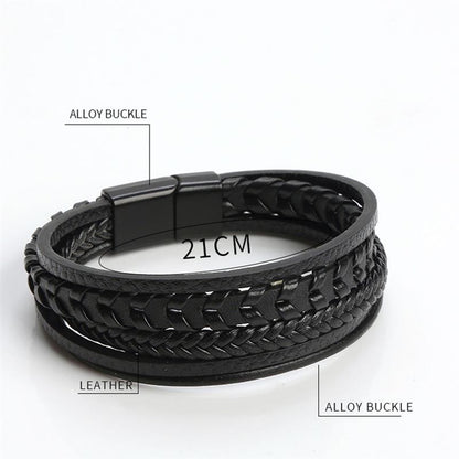 Moda Trançada Corda Tecida Camadas Couro Masculino Pulseiras Punk Metal Magnético Bracelete para Amigo Charme Joias Presentes