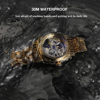 FORSINING High-end Luxury Gold Skeleton Mechanical Man Watch Automatic Movement Clock Stainless Steel Male Bronze Wrist Watches