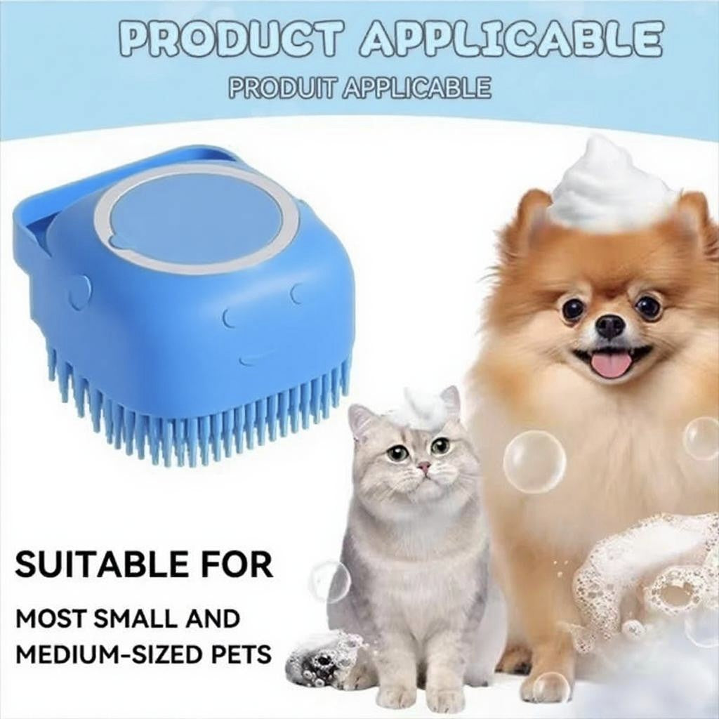 Escova de Banho para Animais de Estimação em Borracha Macia de Silicone com Reservatório de Shampoo Integrado Desembaraçadora e Autolimpante para Cães e Gatos Escova de Banho