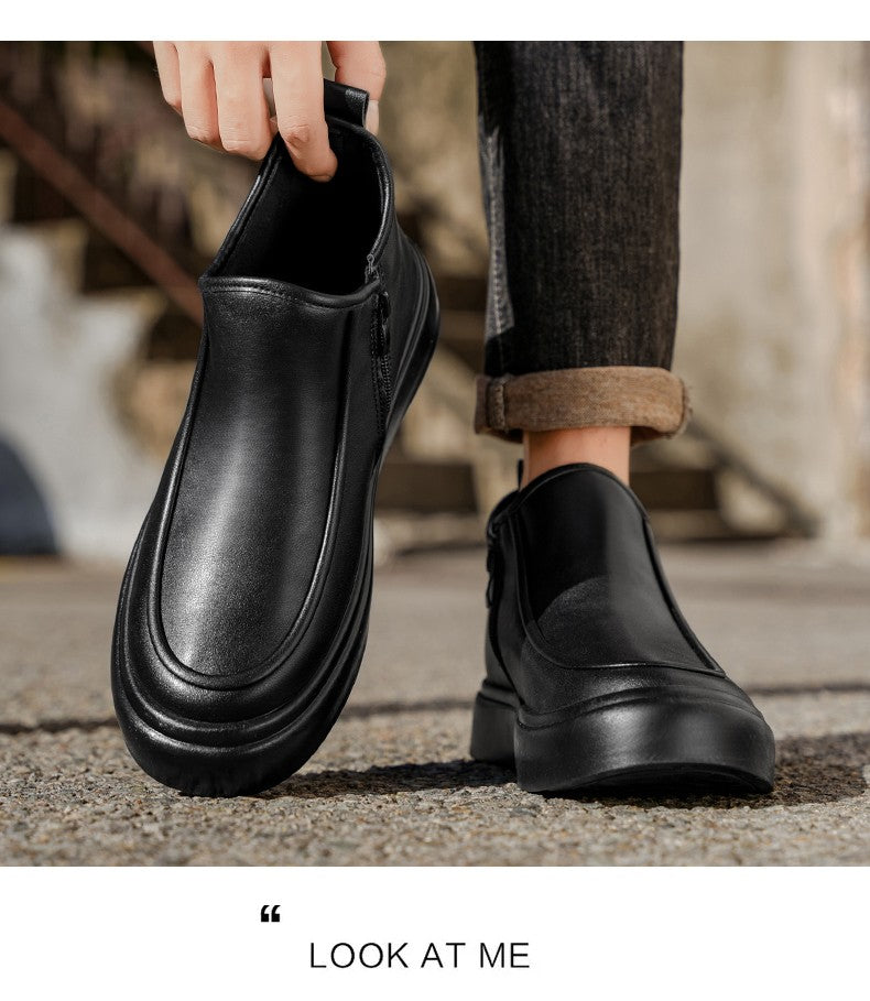 2025 Autumn New Leather Short Boots, Mid-calf Zipper Casual Outdoor Shoes, Anti-slip and Wear-resistant Men's Work Boots