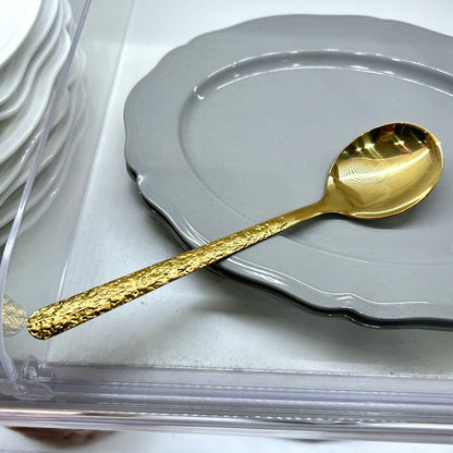 Glacier patterned stainless steel hammer patterned spoon, long handled household dining fork set dinner sets faqueiro