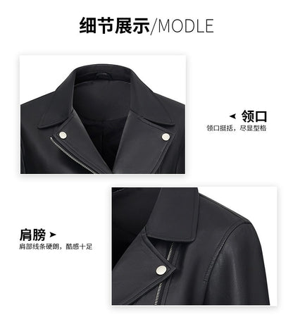 New Fall Women's Black Long-Sleeve Leather Jacket, Short-Length Collared PU Coat, Stylish Slim-Fit Biker Top.
