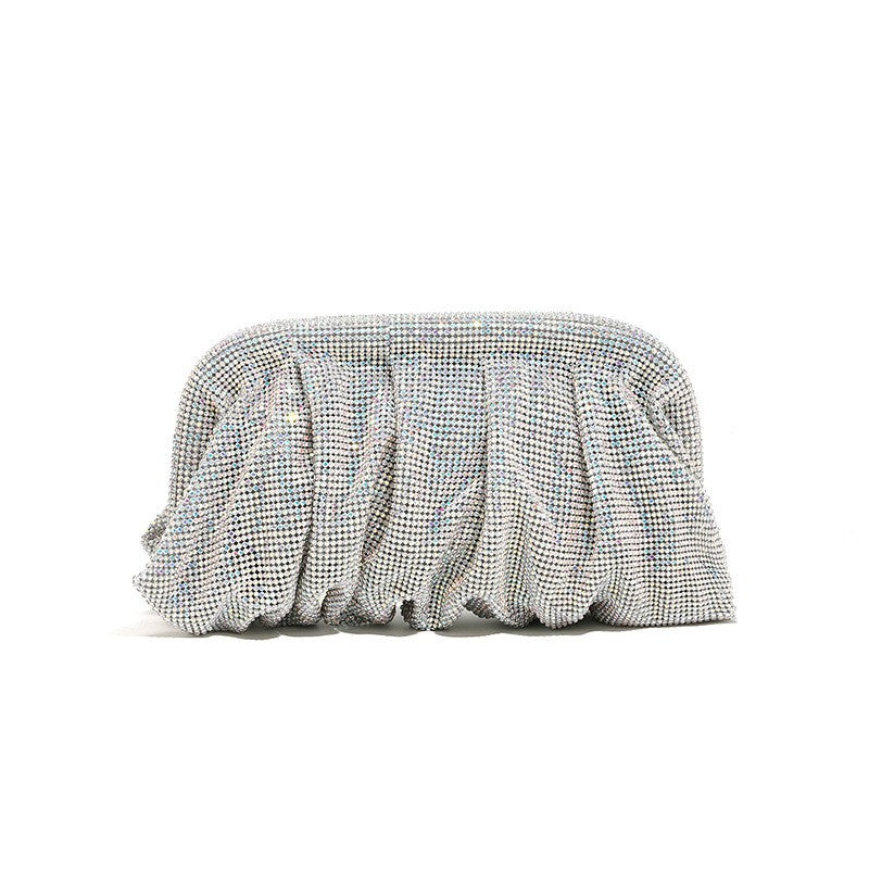XIYUAN Shinny Ruched Rhinestone Clucth Purse Women Luxury Designer Evening Bags Fashion Party Dinner Handbag Bridal Makeup Bag