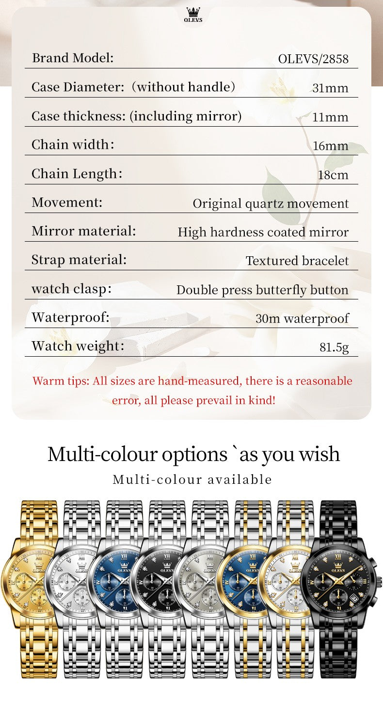 OLEVS 2858 Women Watch Luxury Brand Quartz Watch Waterproof Luminous Date Chronograph Women Bracelet Dress Diamond Watch Reloj