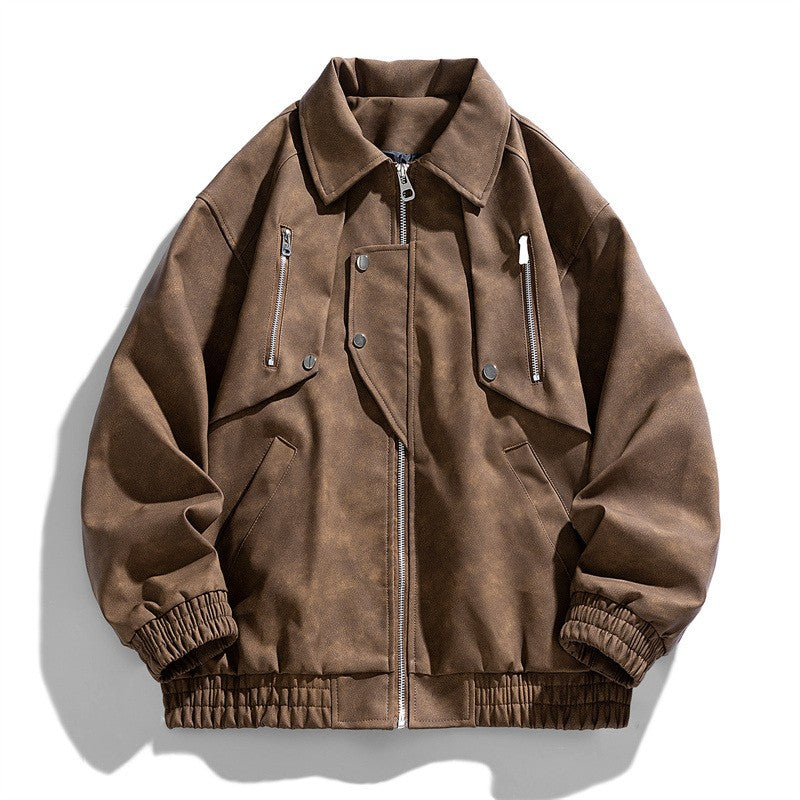 Fashion Trend Korean Slim Fit Casual Men's Leather Jacket Motorcycle Jacket New Spring and Autumn Men's Slim PU Leather Jacket