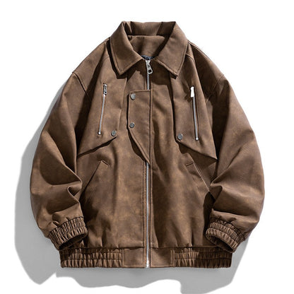 Fashion Trend Korean Slim Fit Casual Men's Leather Jacket Motorcycle Jacket New Spring and Autumn Men's Slim PU Leather Jacket