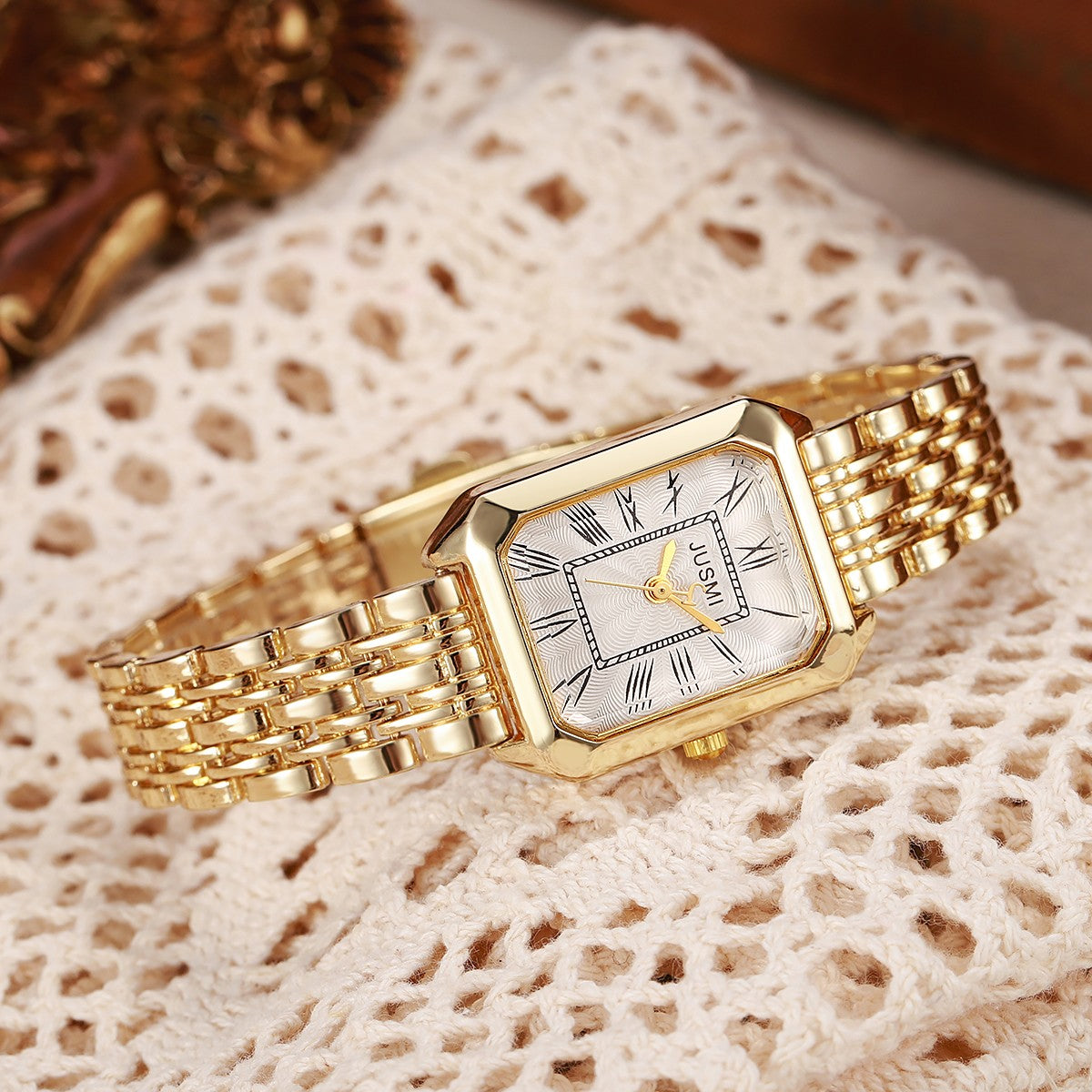 Light Luxury Fashion All-match Square Roman Graduated Quartz Women's Watch for Christmas and Halloween Holiday Gifts