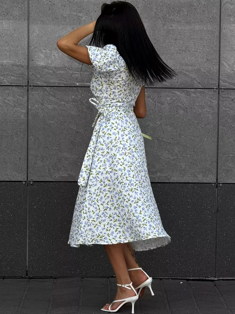 Summer Women's Light Long Dress 100% Cotton A-line Midi Dresses Muslin with Side