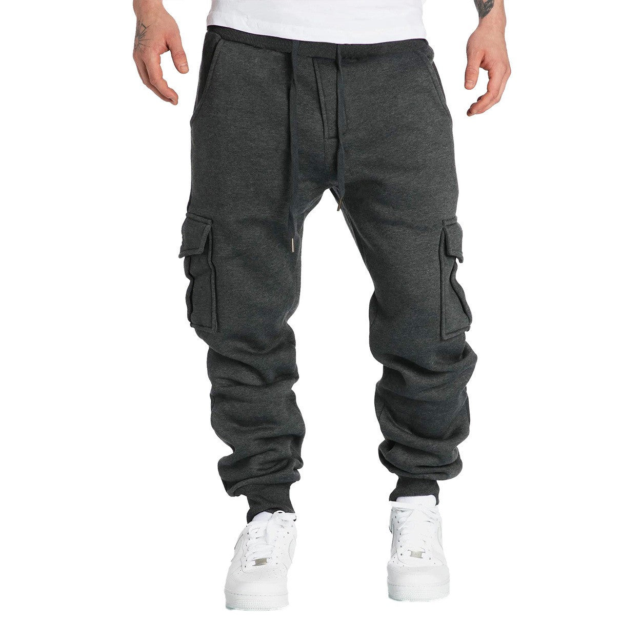 Mens Sweatpants Straight Fit Joggers for Sports and Streetwear Loose Oversized Drawstring Long Pants Men Multi-pocket Pants