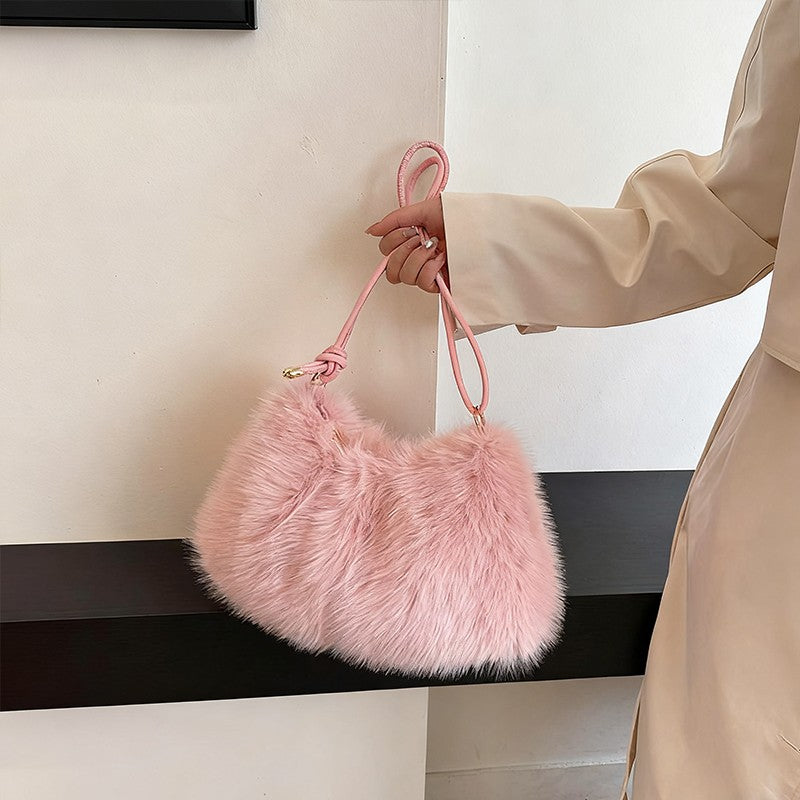 Fashion Luxury Faux Rabbit Fur Plush Shoulder Bag High-End Women's Tote Handbag for Stylish Gift Sending