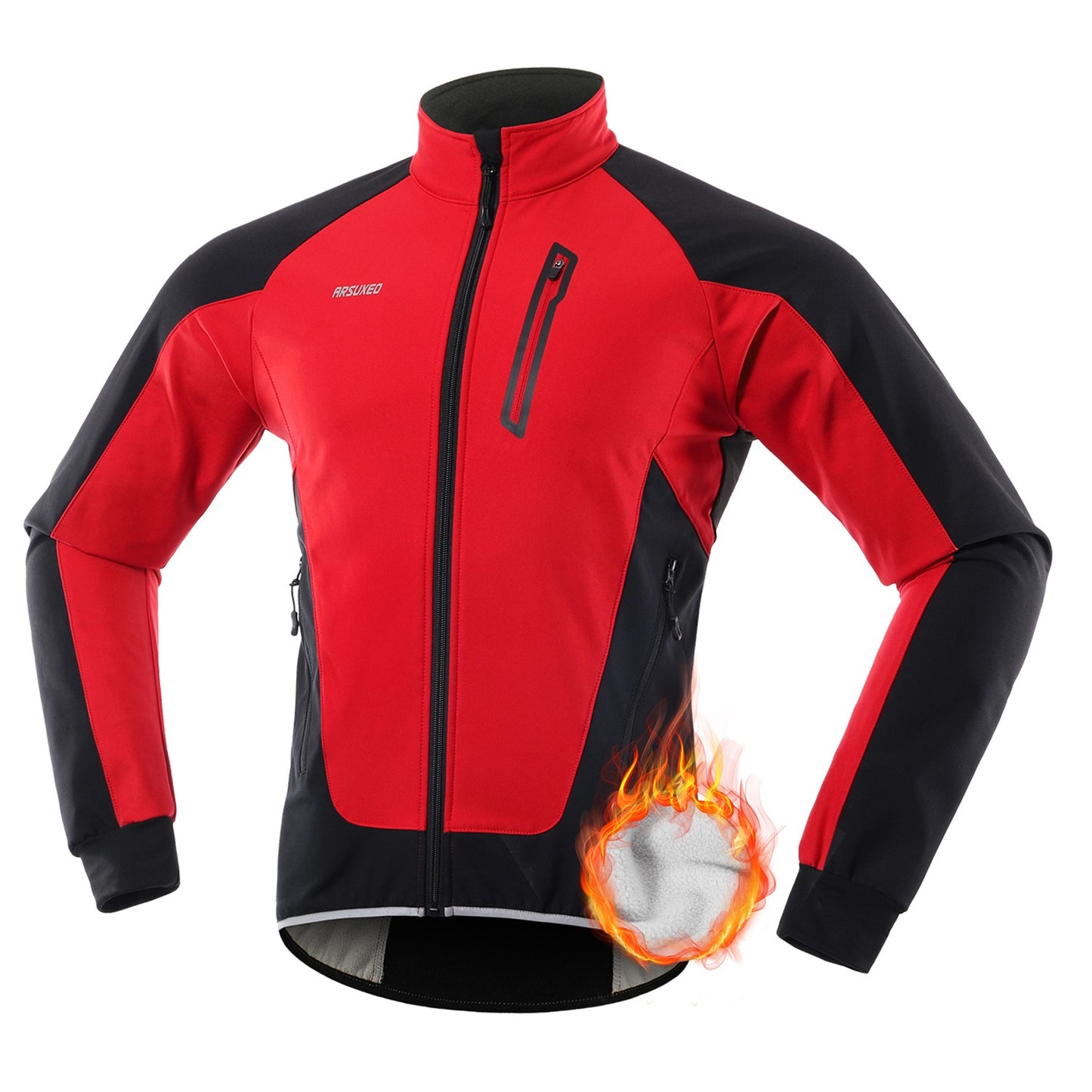 Arsuxeo Men Cycle Jacket Waterproof Windproof Thermal Fleece Bike Jersey MTB Bicycle Riding Running Autumn Winter Jacket Coat