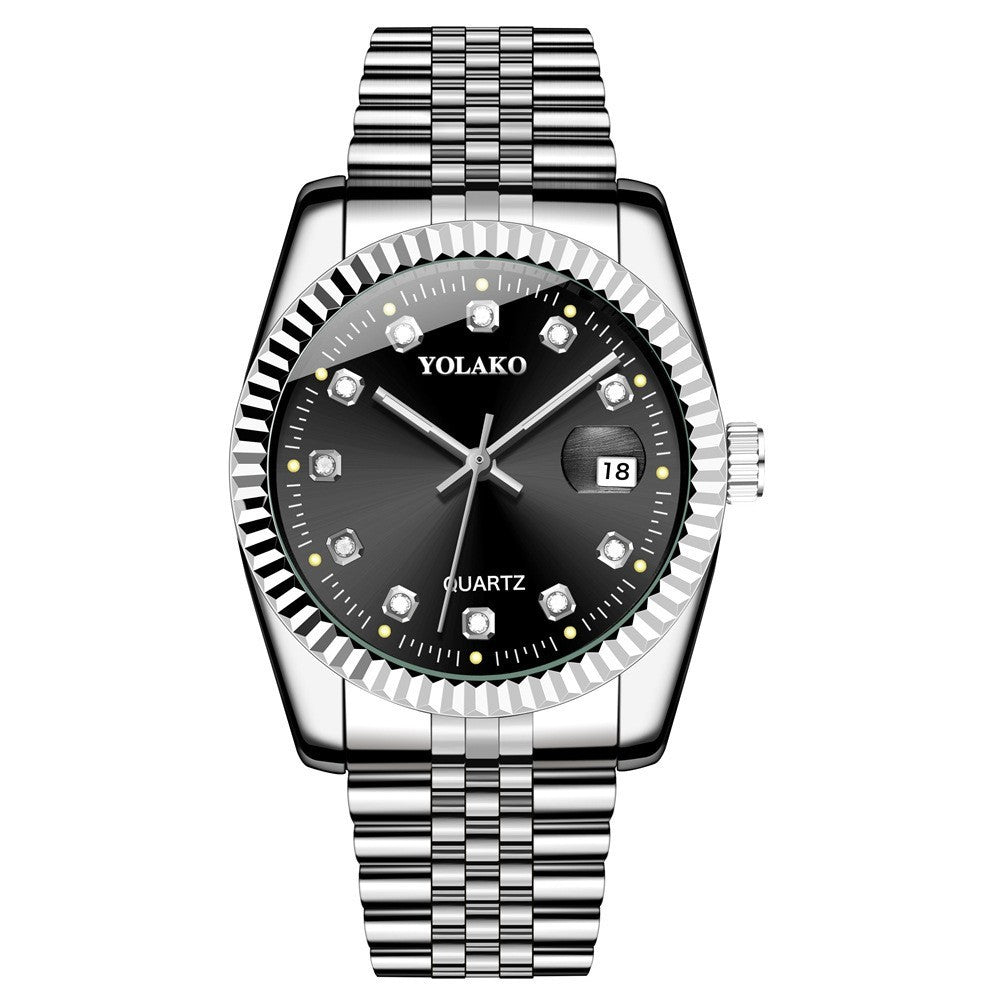 Watches for Women Simple Casual Student Fashion Quartz Diamond-Encrusted Steel Band Calendar Gold Set Men's Watch Couple