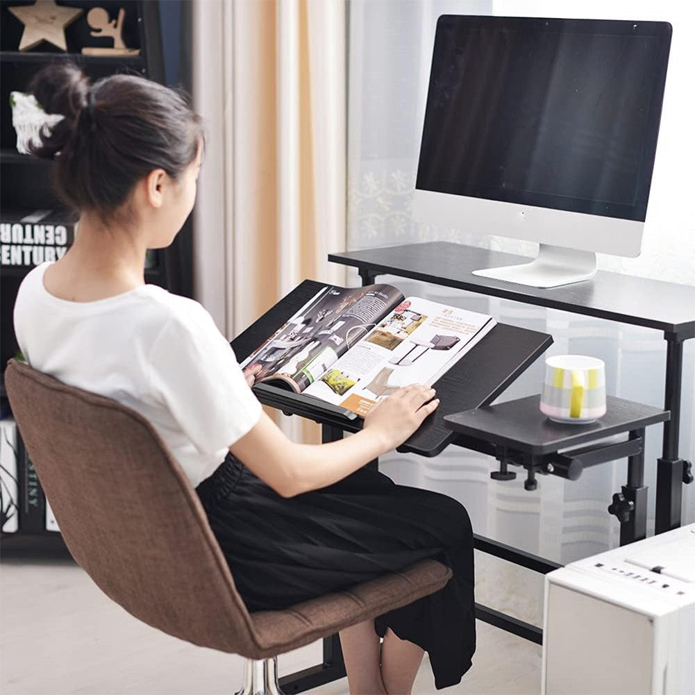 Mobile Desk With Folding Table Top, Height Adjustable Computer PC Table Workstation Laptop Stand with Rollers for Home Office