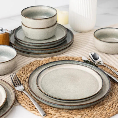 Ceramic Tableware Set for 4, 12-piece Ceramic Plate and Bowl Set, Scratch-resistant Tableware, Dishwasher-safe
