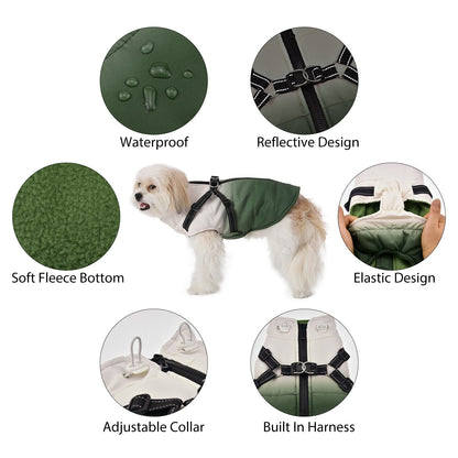 Jaqueta para Cães de Estimação com Arnês Inverno Quente Zíper nas Costas Casacos para Cães Pequenos, Médios e Grandes Roupas Refletivas Corta-vento Grossas
