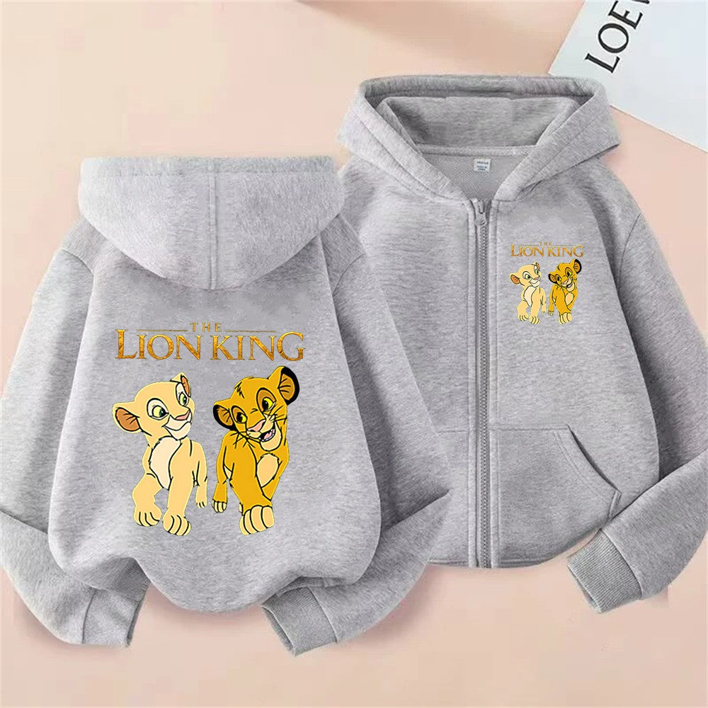 Children's New Anime Lion King Simba Zipper style Pink Long Sleeve Hoodies Tops leisure Sweatshirt Girls Age 3-12 Holiday gifts