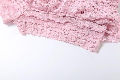 2025 New Fashion Sweet Temperament Solid Color Lace Spice Girl Pleated Low Waist Navel Shorts Femininity Sexy