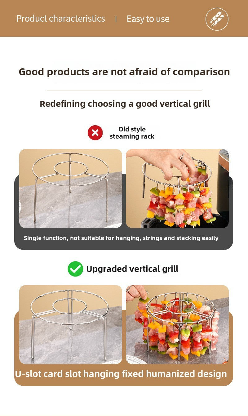 12/24/48 Skewers  Air Fryer Stainless Steel Grill Vertical Skewer Hanging Oven Kebab Rack Kebab Holder Kitchen Gadgets Grill