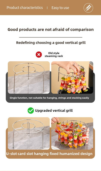 12/24/48 Skewers  Air Fryer Stainless Steel Grill Vertical Skewer Hanging Oven Kebab Rack Kebab Holder Kitchen Gadgets Grill