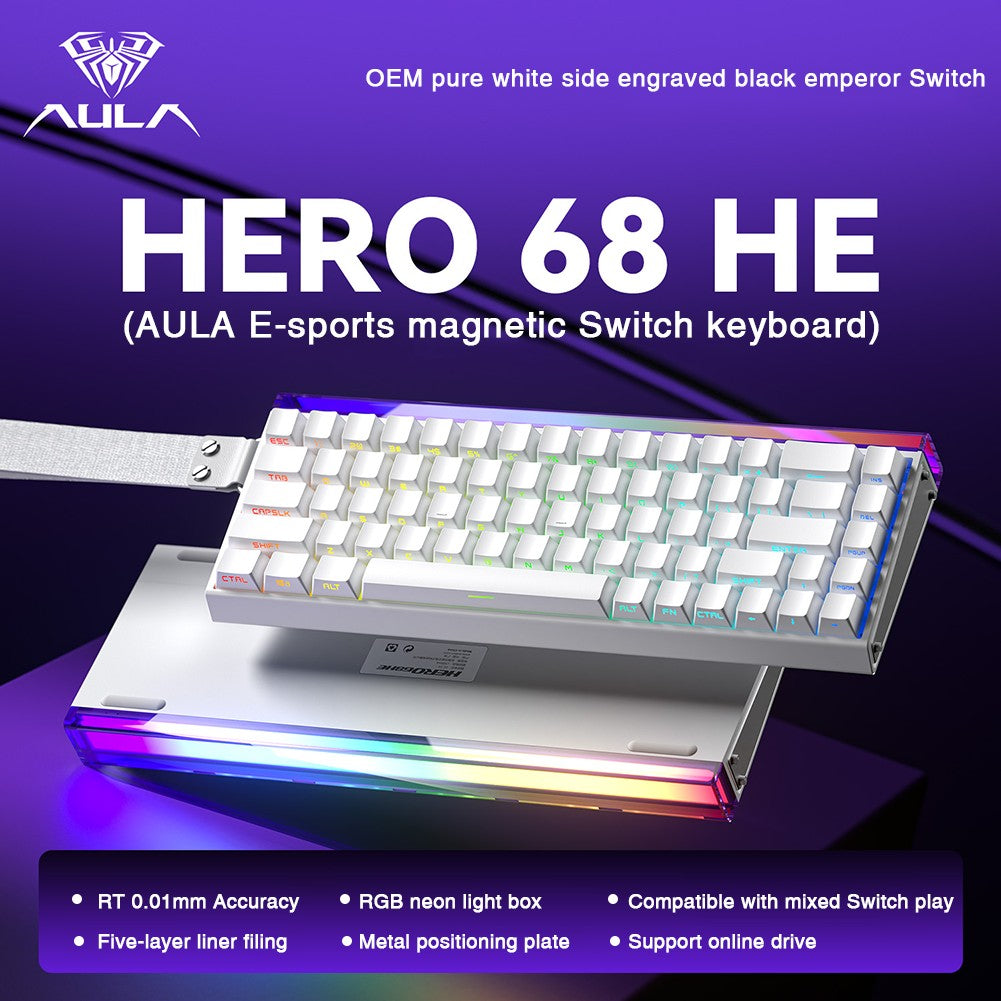 Teclado AULA HERO 68HE com Switch Magnético, Rapid Trigger, 8K de Retorno, Teclado Gamer de Esports, RGB com Fio