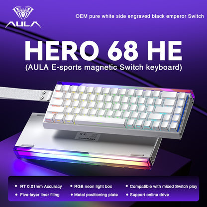 Teclado AULA HERO 68HE com Switch Magnético, Rapid Trigger, 8K de Retorno, Teclado Gamer de Esports, RGB com Fio
