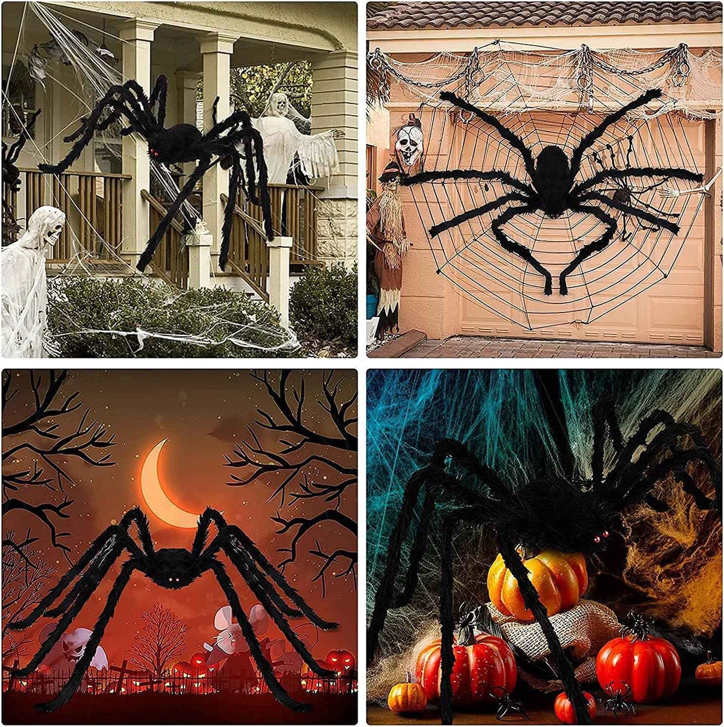 Giant Black Plush Spider Halloween Decoration 30-200cm Horror Haunted House Props Indoor Outdoor Party Scary Decor