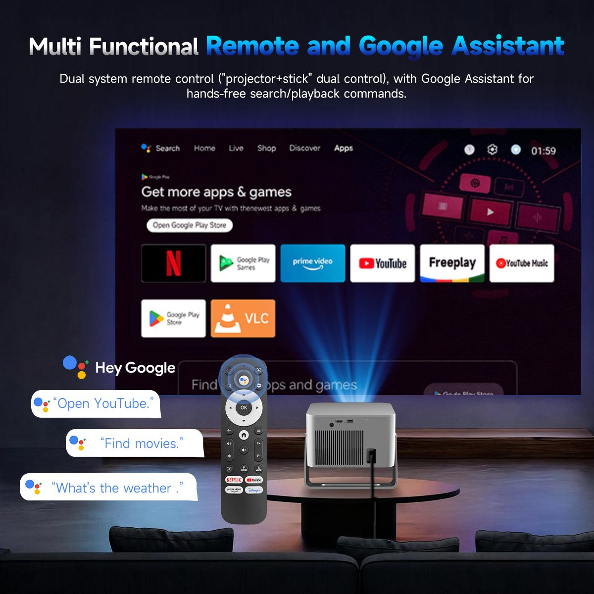 Projetor Magcubic HY350MAX GT 900 ANSI com Google TV, projetor nativo 1080p, foco automático, portátil, Android, home theater