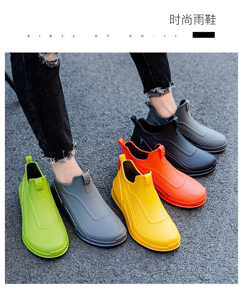 Ankle Rain Boots Men's Motorcycle Waterproof Shoes Outdoor Rain Boots Fishing Non-slip Rubber Shoes Thick Soled Water Shoes