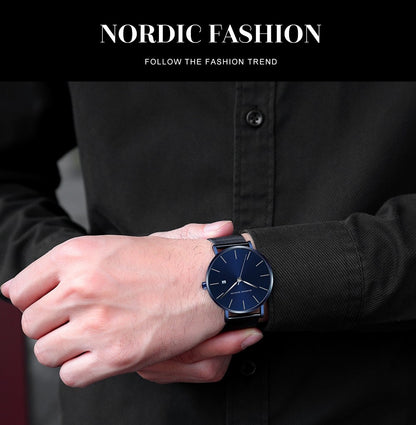 Classic Bauhaus Design Men Watch Dark Blue  Japan Quartz Waterproof Stainless Steel Fashion Business Calendar Ultra Thin Watches