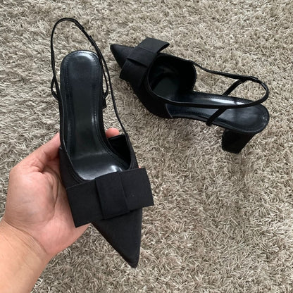 Sandálias de Salto com Laço Borboleta Femininas 2025 Moda Elegante Sapatos de Festa Feminino Scarpins de Bico Fino Salto Alto Slingback Feminino