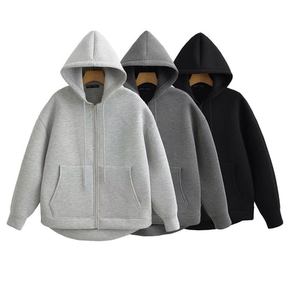HH Autumn Winter Women's Zipper Hoodie Coat High Street Double Pockets Oversize Jakcet Loose Sweatshirts Outerwear Top