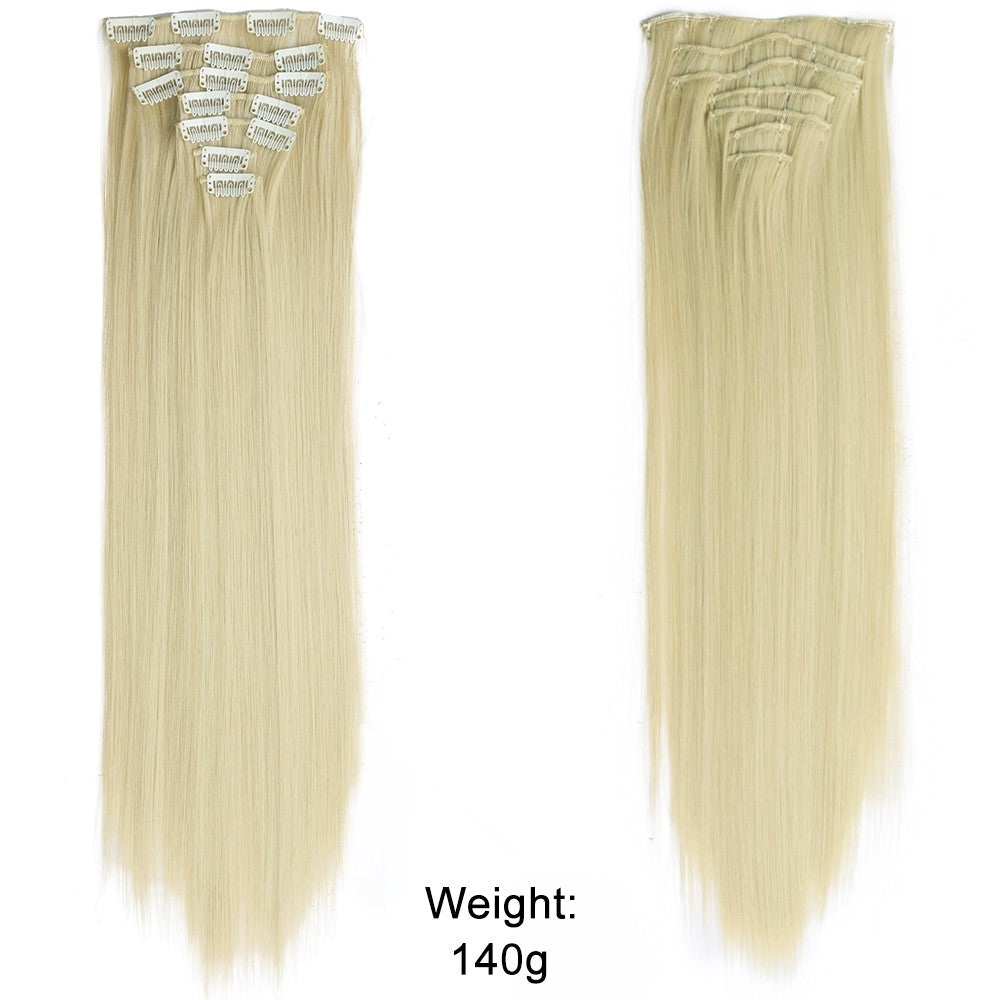 7 peças/conjunto de aplique de cabelo com 16 grampos, preto, longo e liso, cabelo natural, aplique de cabelo ombre, fibra resistente ao calor para penteado feminino
