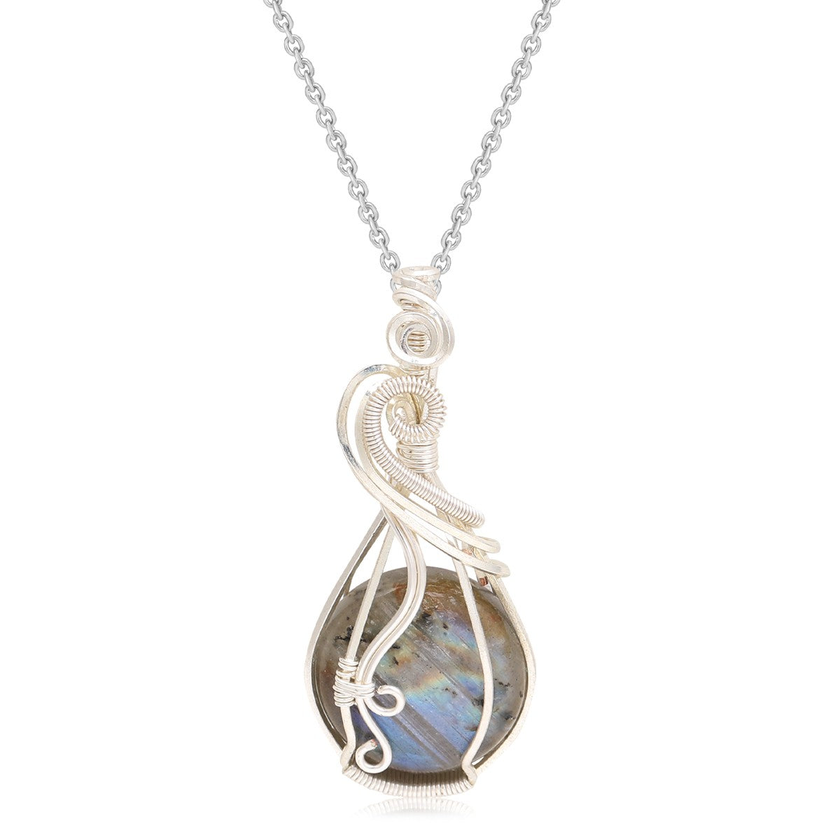 Labradorite Rainbow Moonstone Gemstone Pendant Copper Wire Wrapped Labradorite Jewelry Labradorite Necklace With Chain and Box