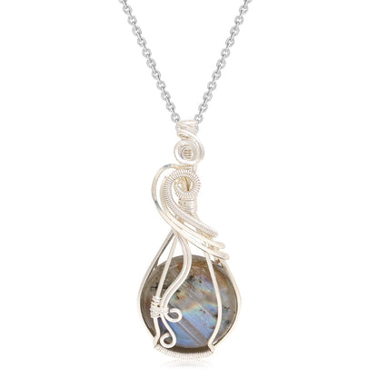 Labradorite Rainbow Moonstone Gemstone Pendant Copper Wire Wrapped Labradorite Jewelry Labradorite Necklace With Chain and Box