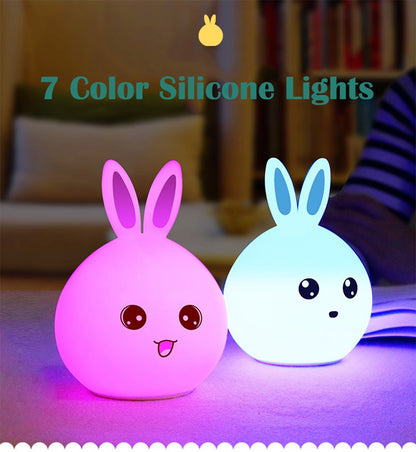 Night Light Cute Rabbit Colorful Light Voice Controlled Clap Lamp Pat Lamp Night Feeding Baby Bedroom and Kid's Christmas Gift