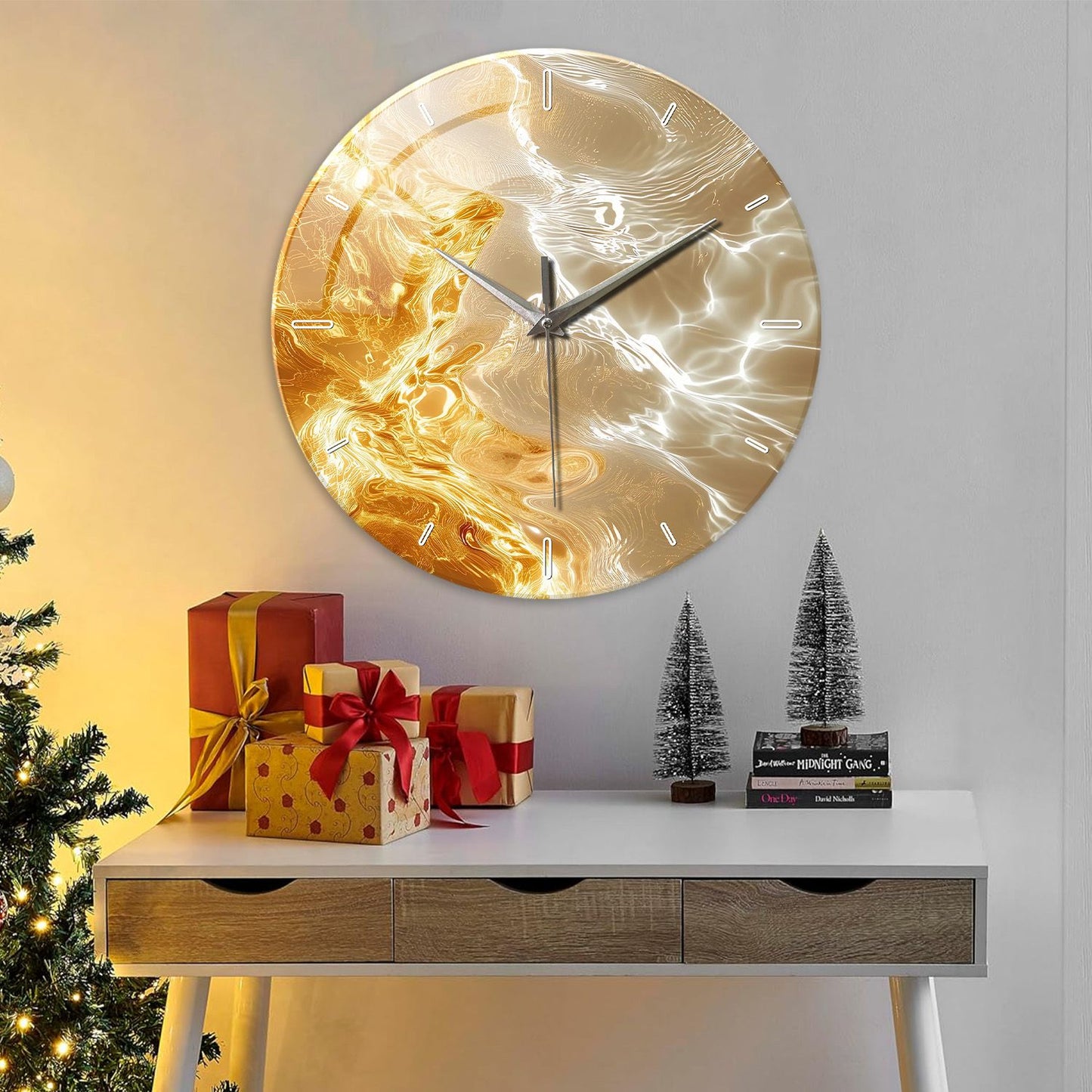 1pc glass wall clock, modern light luxury gold design wall clock, silent clock, home decoration, living room bedroom decoration