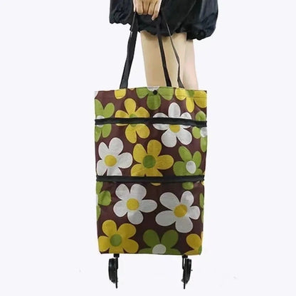 Shopping Bag with Wheels Foldable Hand Pull Extendable Vegetable Buying Car Casual Polyester Fiber Home Use Logo Addable