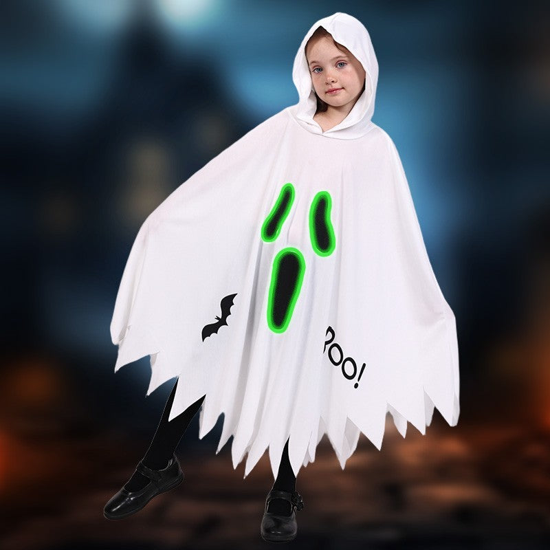 New Halloween Adult Funny Cape White Ghost Cloak Glowing cloak in the darkness Cosplay Costume Masquerade Carnival Cloak