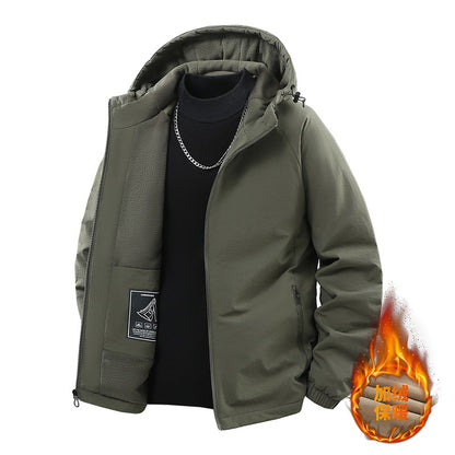 Jaqueta de Pesca Masculina Externa Capuz Larga Forro Polar Grosso Casaco Outono Inverno Jaqueta Casual Simples Versátil Casaco Acolchoado de Algodão