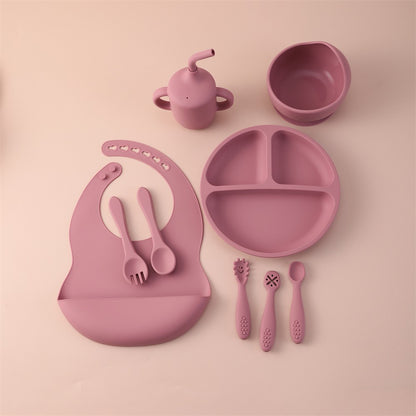 9PCS Silicone Baby Feeding Set Suction Dishes Plates Bowl Bib Sippy Cup BPA Free Toddler Essentials Self Weaning Tableware ?