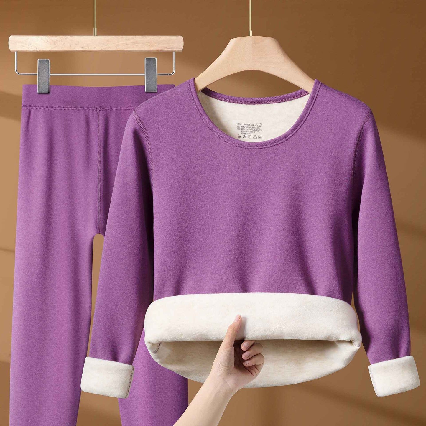 Winter Thermal Underwear Set For Men And Women Thick Velvet Lining Suitable For Wearing Cold Warm Underwear's Top And Bottoms