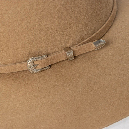 202409-HH2103B ins elegante chapéu de feltro de inverno de lã com coroa alta e cinto 58cm de circunferência modelo desfile chapéu de sol masculino feminino para lazer