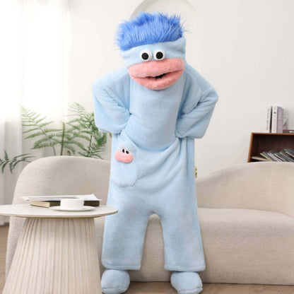 Funny Big Mouth Monster Onesie Pajamas Fluffy Coral Fleece Hooded Loungewear with Pocket Cartoon Party Costume