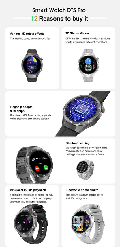 GT5 Pro Smart Watch Global Version 32GB Memory GPS navigation NFC Music Video play Call Titanium alloy Waterproof Smartwatch 5