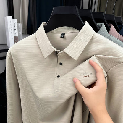 Men's Long sleeved T-shirt 2025 Spring and Autumn New Style Middle aged Collar Loose Polo Top